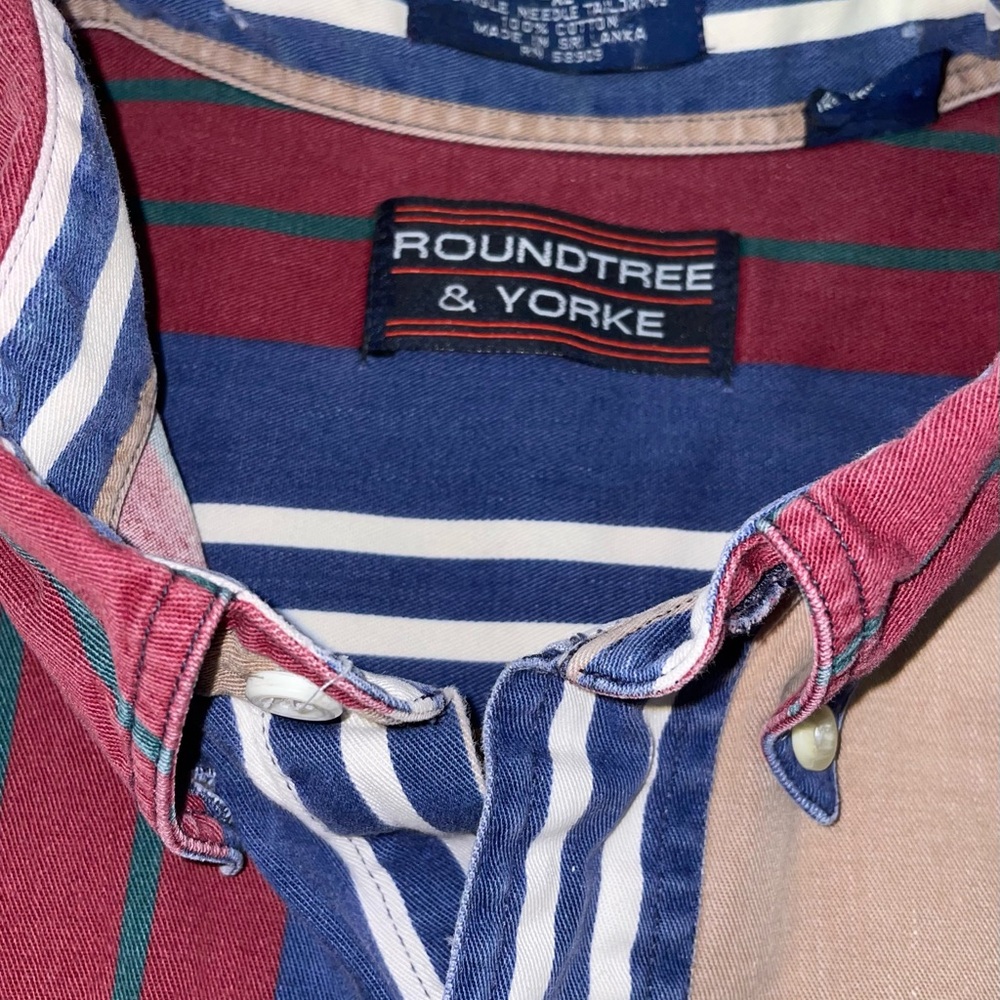 Vintage Men's Striped Western Work Shirt button up Red, Blue & Tan Cotton Cowboy - Picture 8 of 9